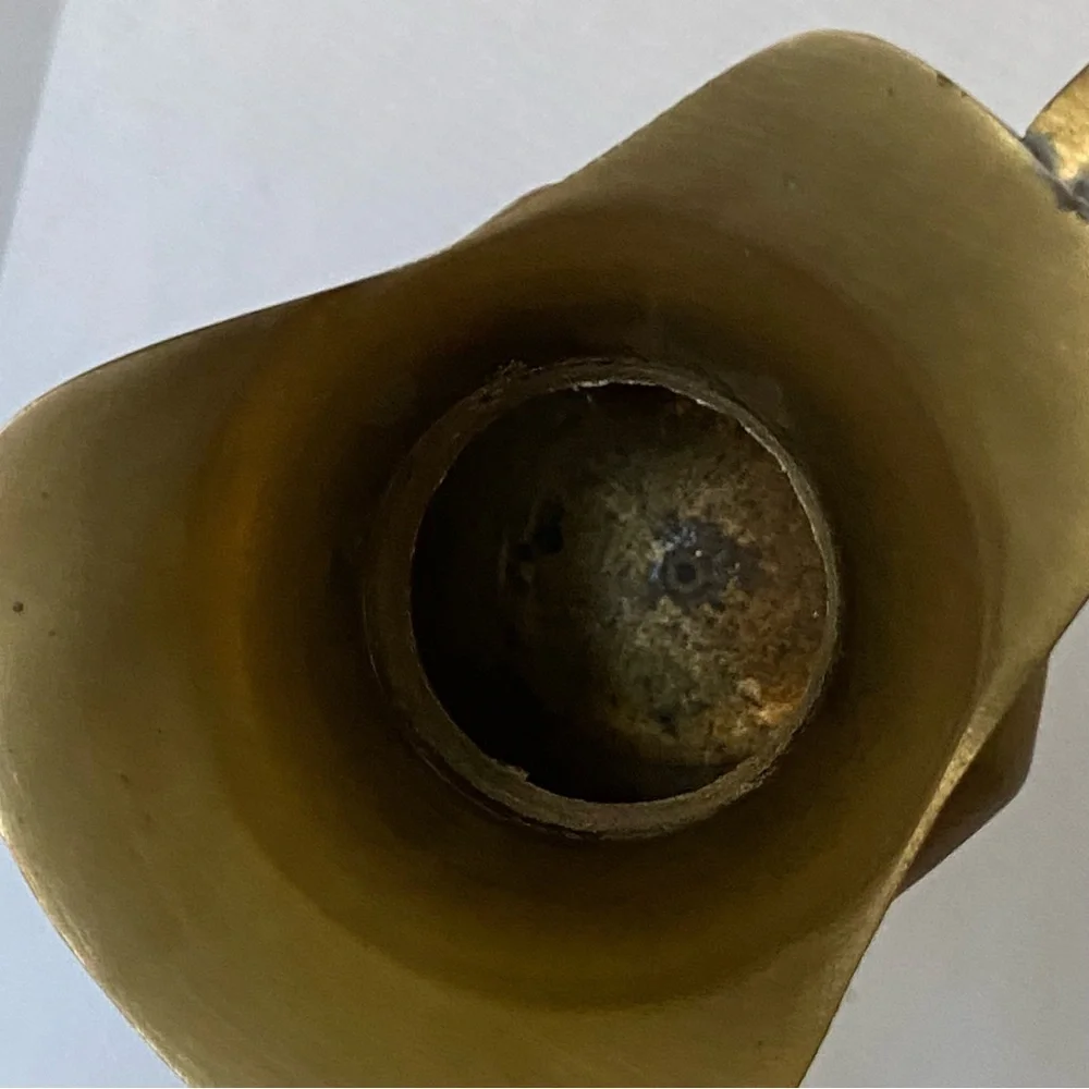Vintage Solid Brass Pitcher Jug Vase Pretty Handle 6.5” Tall